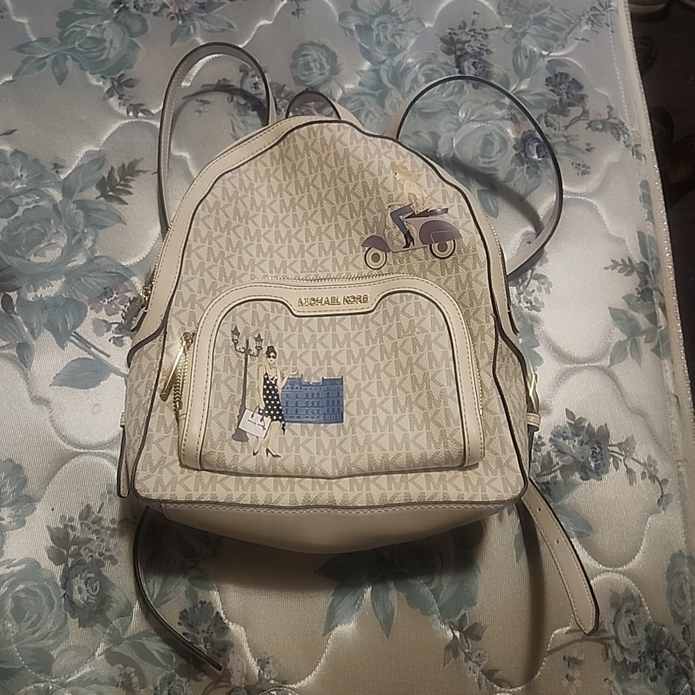 Michael Kors Cream Monogram Backpack with Gold Accents - Picture 2 of 16